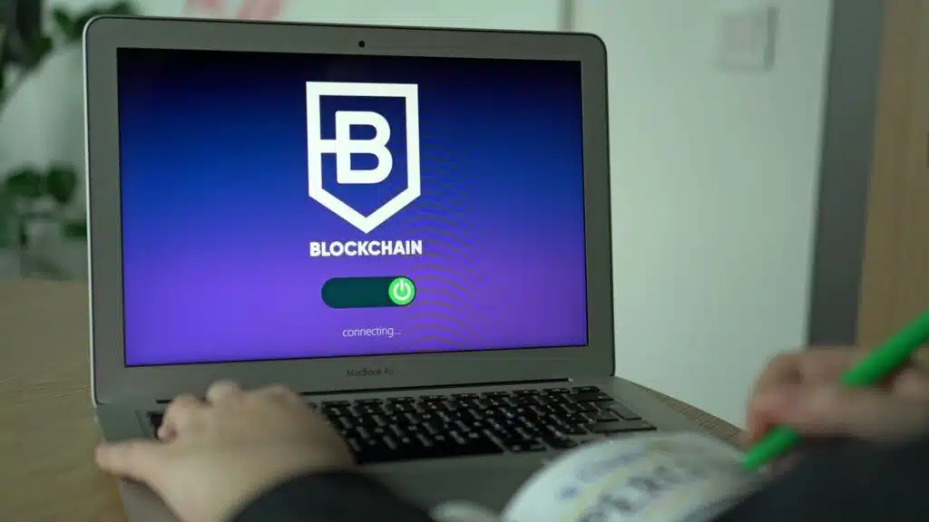 Blockchain interface on laptop symbolizing fair play in Bitcoin casinos