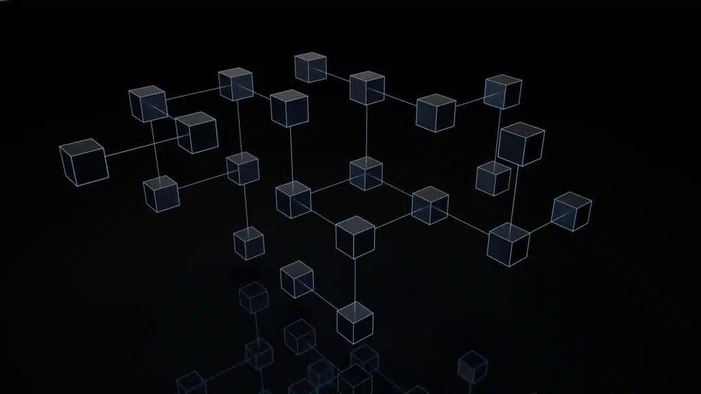 Blockchain network structure showing interconnected data blocks